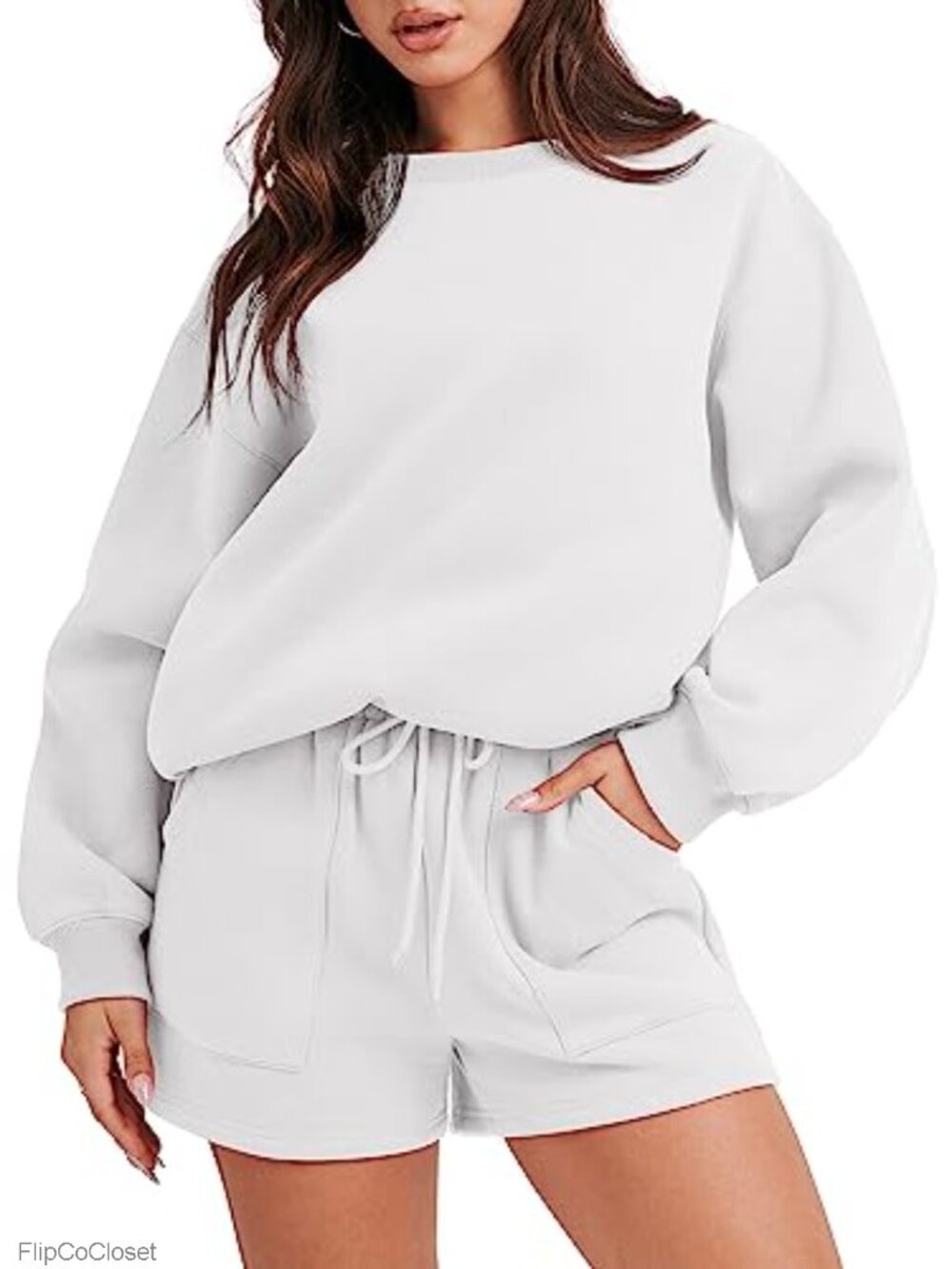 Women's 2-Piece Lounge Set Rayon Heavyweight Crewneck Sweatshirt & High-Waisted